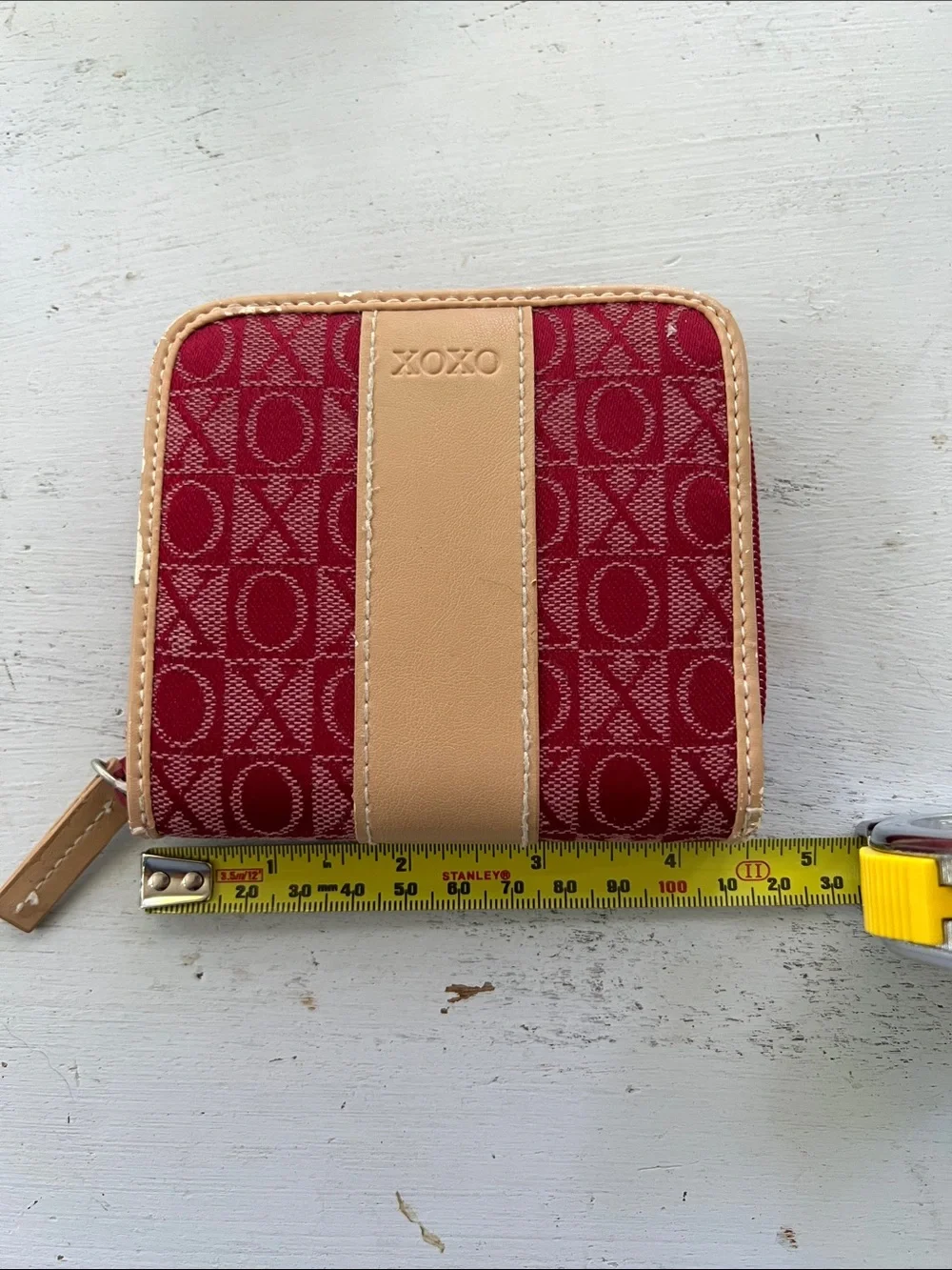 XOXO Red Monogram Zip Wallet with Tan Trim